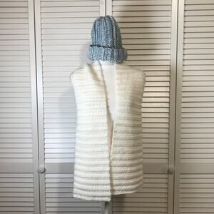 NWT Handmade Crocheted White Blue Textured Beanie & Scarf 48”